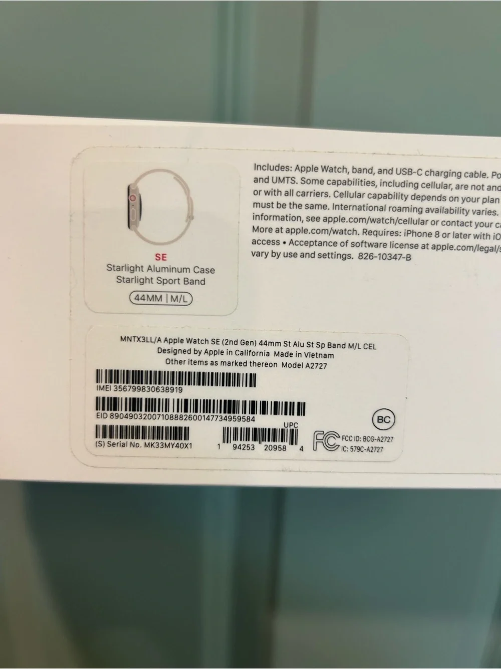 ✨Apple Watch SE 2 Cellular 44mm Starlight Aluminum Case with Starlight - M/L✨